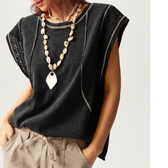 Boho Batwing Lace Sleeve Reverse Stitch Top - Picture 8 of 8